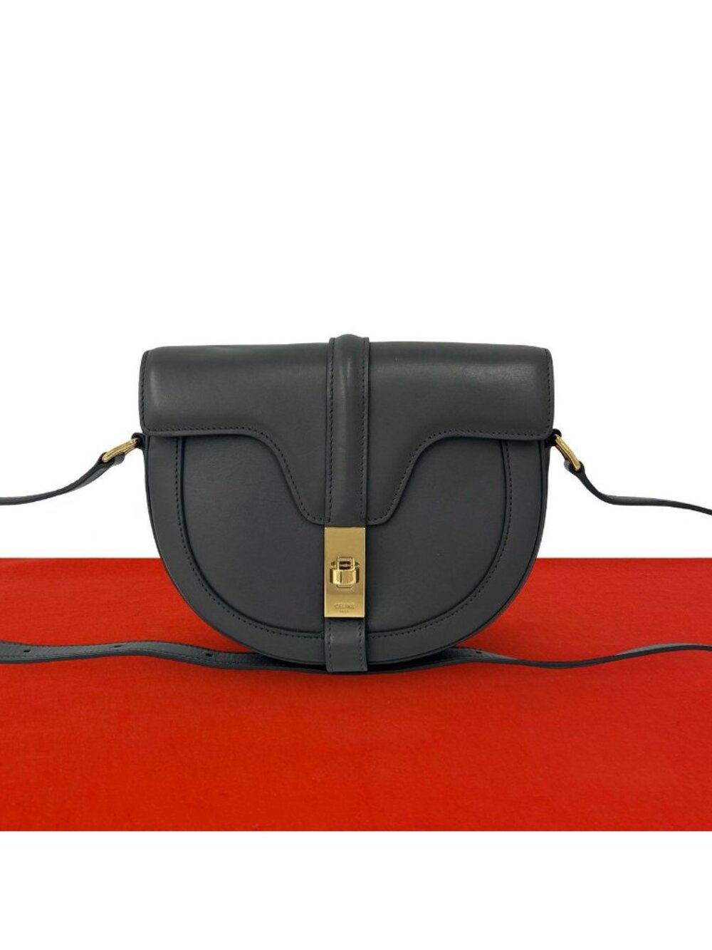 Celine 16 Saise Besace Logo Leather Mini Shoulder Bag Pochette Gray